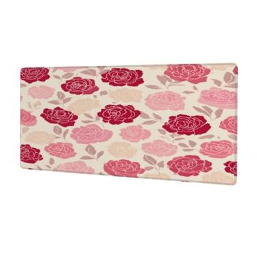 Imagem de Tapete de mouse floral rosa grande à prova d'água para computador estendido tapete protetor de mesa antiderrapante base de borracha para escritório, computador, teclado, laptop e mesa de casa, mouse
