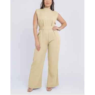 Imagem de Macacão feminino pantalona soltinho regata cinto gola alta - SWISS BOU