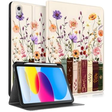Imagem de Wazzasoft for iPad A16 Case (11th) 2025,for iPad 10th Generation 10.9 inch (2022) - Women Girls Cute Smart Folio Cover (Auto Wake/Sleep) with Build-in Pencil Holder for Apple Tablet,Paint Flowers