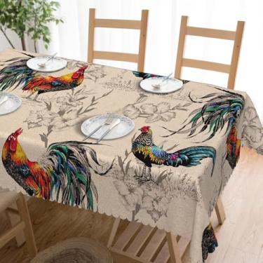 Imagem de OERJU Toalha de mesa de galo para mesas retangulares, tecido de frango, toalha de mesa rústica para festas, restaurante, piquenique, cozinha, jantar, mesa, decoração 152 x 228 cm