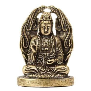 Imagem de FENNYYAR Estátua de Buda de latão antigo estatuetas de Guanyin para casa, 4,6 cm, 4,6 cm, estátua decorativa de mesa de escritório