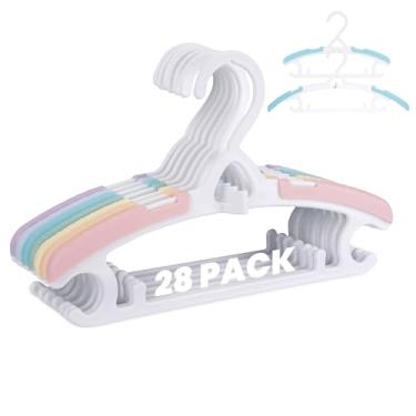 Imagem de Leybybui Cabides para bebês, pacote com 28, cabides infantis de plástico durável para organização de armário, cores de arco-íris brilhantes e design empilhável, ajustáveis de bebês a adolescentes