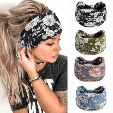 Imagem de 4 peças de faixa elástica para cabelo com abas largas, estampa paisley, turbante, para ioga, corrida, esportes, acessórios de cabelo elegantes