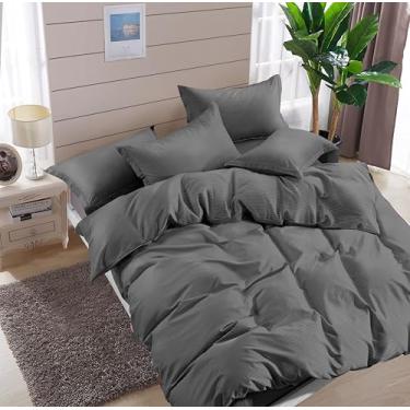Imagem de Conjunto de cama listrado cinza – Conjunto de capa de edredom de algodão macio com fronhas | Roupa de cama minimalista moderna, respirável e resistente a rugas, conforto estilo hotel com fronha de 71