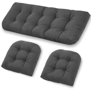 Imagem de cnsmak Almofadas para móveis de pátio ao ar livre, almofadas de vime à prova d'água, conjunto de 3, 1 sofá e 2 almofadas de assento, almofadas de substituição Sunbrella grossas para varanda banco de