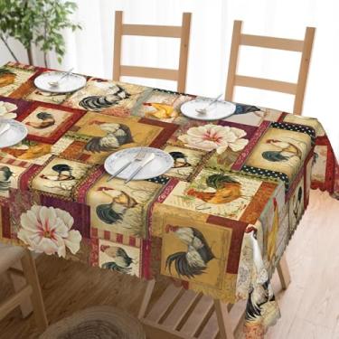 Imagem de OERJU Toalha de mesa de galo retangular de tecido de frango para mesas retangulares, capa de mesa rústica de fazenda para festas, piquenique, cozinha, casa, jantar, mesa, decoração 152 x 259 cm