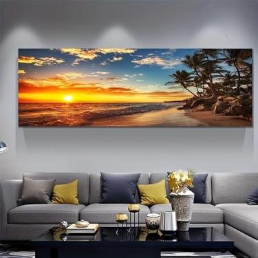 Imagem de 1 pç Pôster de arte em tela de praia pôr do sol estilo nórdico pintura de parede paisagem marítima sem moldura para sala de estar, escritório e decoração de casa. (Observação: sem moldura), 30 x 90 cm