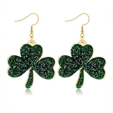 Imagem de Brincos de Dia de São Patrício, engraçados, fofos, brilhantes, trevo, trevo, berloque, brincos pendentes para o dia de São Patrício, para festas de fim de ano, joias femininas, Large, Acrílico, Sem