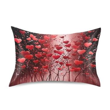 Imagem de ATTX Fronha de cetim Red Hearts Trees com fecho de envelope, macia e refrescante para cabelo e pele, tamanho padrão 20 x 26 polegadas (82)