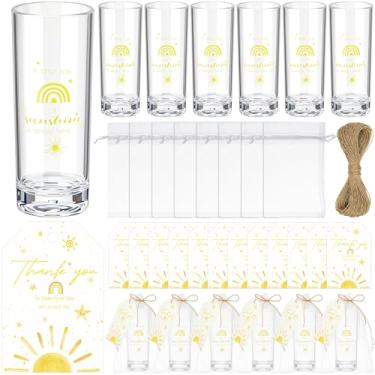 Imagem de Sliner 50 conjuntos de copos de chá de bebê para presente a granel para convidados incluem copos de shot de acrílico Sunshine de 62 g e bolsa de organza para cartões para artigos de festa revelação de