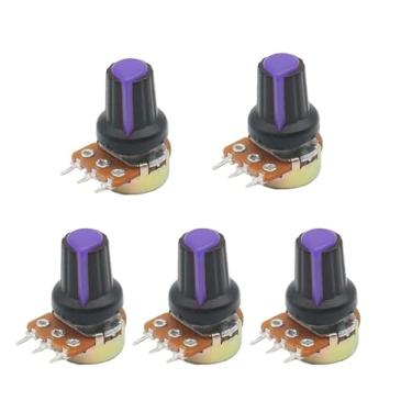 Imagem de KKFAUS 5 conjuntos WH148 3pin B1K ~ B1M ohm 1K 2K 5K 10K 20K 6Pin 15mm 10K 3 Terminal Linear Taper Rotary Potenciômetro para 3 203 503 104 (Roxo, 10K Ohm)