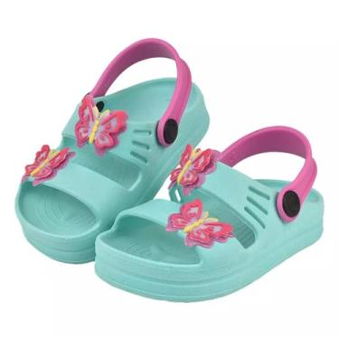 Imagem de Sandália Infantil Menina Papete Fleca Com Borboleta e Glitter (Verde Mar, BR, Criança de 4 a 8 anos, Faixa Numérico, 27, 28)