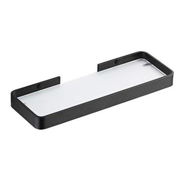 Imagem de Prateleiras flutuantes prateleira de vidro montada na parede, banheiro chuveiro rack de armazenamento de maquiagem, fácil de desmontar e lavar, para varanda de cozinha (cor: preto, tamanho: 45 cm)