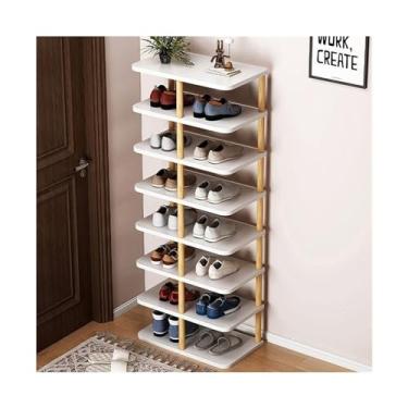 Imagem de Organizador de sapatos multicamadas para sapatos, sapateira estreita para 8 a 14 pares, sapateira vertical para entrada, sala de estar, quarto, sapateira marrom/branca para entrada da porta da frente