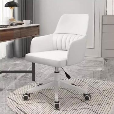 Imagem de AkosOL Cadeira de escritório em casa cadeira estofada 360° giratória comt cadeira de mesa poltrona suporte lombar, linda cadeira de maquiagem mod couro com pés de nylon, branca