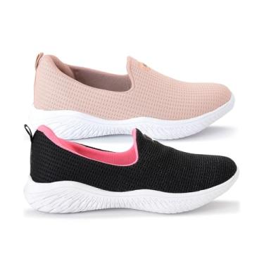 Imagem de Kit 2 Sapatilha Feminina Ortopédica Calce Fácil Sem Cadarço Facite Esporão Leve Confortável (Preto/Rosa e Nude, BR, Adulto, Numérico, 39)