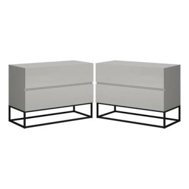 Imagem de Conjunto Duas Mesas De Cabeceira Eros 60cm Pés Preto 2 Gavetas Fosco Q