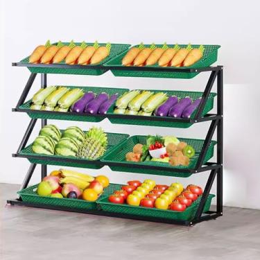 Imagem de Prateleira verde de supermercado de 4 andares, suporte de cesta de frutas e vegetais para cozinha, escritório, despensa, armazenamento de lanches - prateleira utilitária 120 x 35 x 110 cm