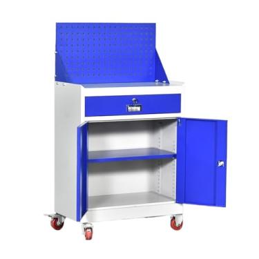 Imagem de Caixa de ferramentas com rodinhas e sistema de bloqueio, armário organizador de ferramentas com 2 gavetas, bancada de trabalho para ferramentas e acessórios para garagem