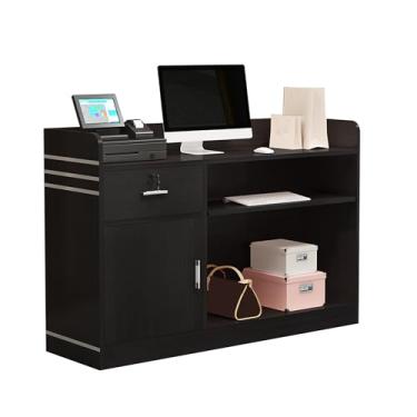 Imagem de Balcão de recepção moderno, balcão de varejo com gaveta com trava, loja de roupas de recepção, loja de chá de leite, salão de beleza, caixa simples para empresa, lobby e loja (preto, 80 x 42 x 92 cm)