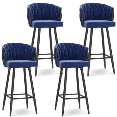 Imagem de Banquetas de bar giratórias modernas de 360°, cadeiras de cozinha estofadas com altura de bar de 1/2/3/4, 65/29,5 polegadas de altura de assento estofadas com pernas de aço e apoio para os pés, perna