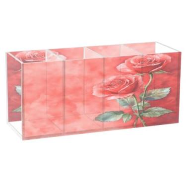 Imagem de Burbuja Porta-canetas de acrílico para aquarela Roses, 4 compartimentos, suporte de lápis transparente para pincéis de maquiagem, acessórios de mesa de escritório em casa