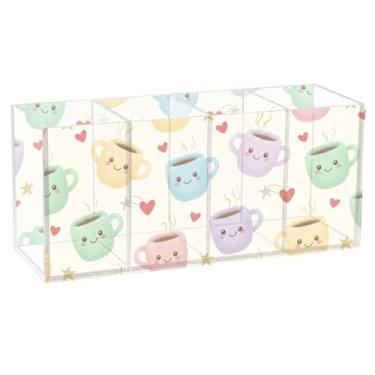 Imagem de Burbuja Porta-canetas de acrílico para xícara de café, 4 compartimentos, suporte de lápis transparente para pincéis de maquiagem, acessórios de mesa de escritório em casa