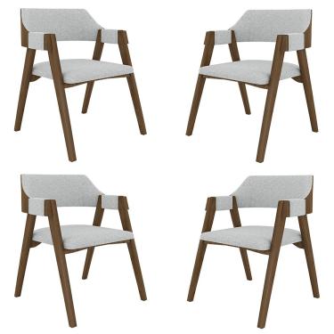 Imagem de Kit 4 Cadeiras Sala de Jantar e Jogos Carteados Madeira Maciça Poker Linho Cinza/Nogueira G42 - Gran Belo