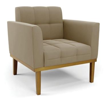 Imagem de Poltrona Base De Madeira Fixa Castanho Elisa Suede D03 - D\'rossi Cor Marrom Rato