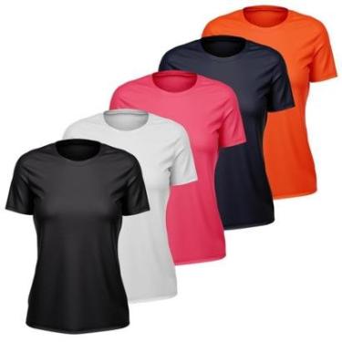 Imagem de Kit 5 Camisetas Feminina Dry Manga Curta Proteção UV Slim Fit Básica Academia Treino Fitness-Feminino