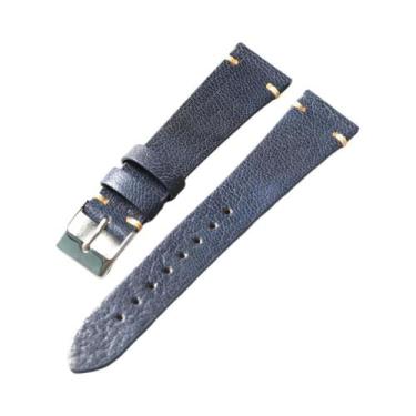 Imagem de Pulseira De Relógio De Couro De Cabra Macia, Retrô, Azul, Feita À Mão,