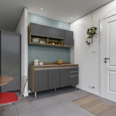 Imagem de Cozinha Compacta Ayla 150cm 6 Portas 2 Gavetas com Tampo Freijó Grafite Maderatto Móveis