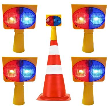 Imagem de Sinalizador Viario Solar Kit 4 Duas Cores Cone Pisca Alerta Transito Atençao Estrada Emergencia Iluminaçao Acidente