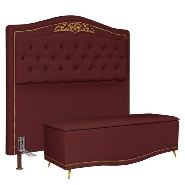 Imagem de Cabeceira Cama Box Casal King 195cm com Calçadeira Baú Imperial Veludo J02 Bordô - Mpozenato