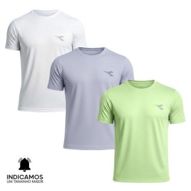 Imagem de Kit 3 Camisetas Diadora Small Logo Masculina - Branco e Verde Claro XG