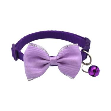 Imagem de Coleira Ajustável De Cor Sólida Para Gatos Com Laço E Sino, Fivela De 