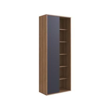 Imagem de Estante Livreiro com 1 Porta e 6 Nichos - Grafite/Mel - Placa e Ponto,