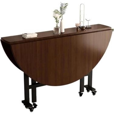 Imagem de Mesa de jantar dobrável com 6 rodízios bloqueáveis, nivelamento de mesa ajustável, mesa de folha redonda de armazenamento multifucional, B, 100 x 75 cm