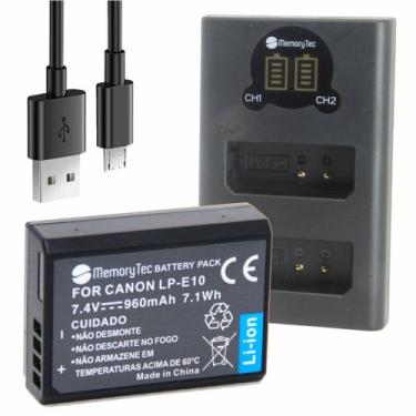 Imagem de Kit 1 Bateria LP-E10 MemoryTec + Carregador Duplo Compatível com Canon