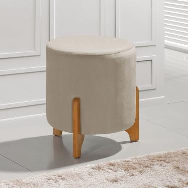Imagem de Puff Banqueta Luxor Redondo com Assento em Espuma e Revestimento em Veludo Bege