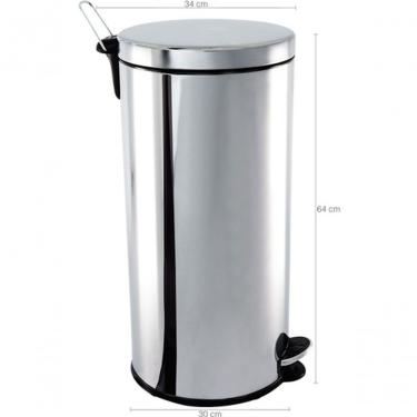 Imagem de Lixeira de Piso Inox 30L em Aço Inox com Pedal e Cesto Removível para Cozinha Inox