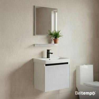 Imagem de Gabinete Armário Banheiro Completo Impermeável 43x46cm Cuba Espelho Pr