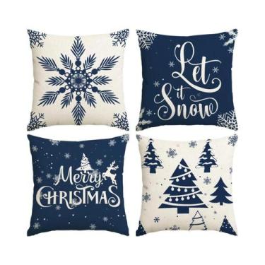 Imagem de Capa De Almofada Azul De Natal Com Impressão Em Um Lado Para Sofás De 