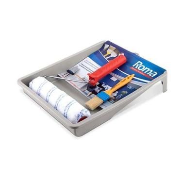 Imagem de Kit Pintura com Rolo 23cm 03 Peças Roma para Superfícies Semirrugosas com Fibras Especiais