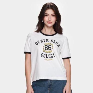 Imagem de Camiseta Colcci Jeans Casual Feminina, Off white, Preto, M