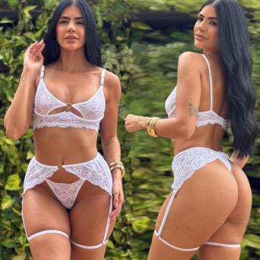 Imagem de Conjunto Sensual C Cinta Liga Maxiane Tamanho:GCor:Branco, G, Branco