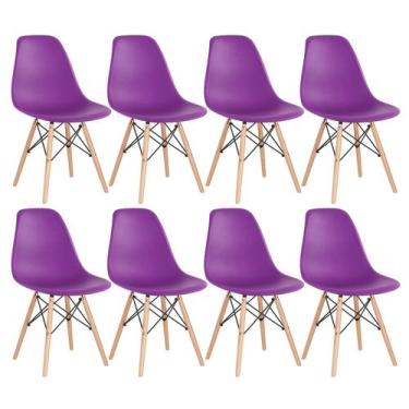 Imagem de Laraz, Kit 8 cadeiras Charles Eames Eiffel DSW com pés de madeira clar