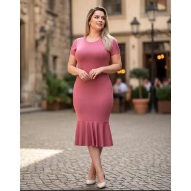 Imagem de Vestido Midi Babado Liso Moda Evangélica Feminina - Miss Flower, Rosa,