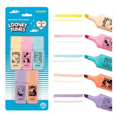 Imagem de Caneta Marca-texto 5 Cores Pastel Looney Tunes Seca Rapido - LEOARTE