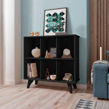Imagem de Aparador Panama Moderno Decorativo com Nichos MDP 92cm Preto para Sala e Corredor RV Mó...